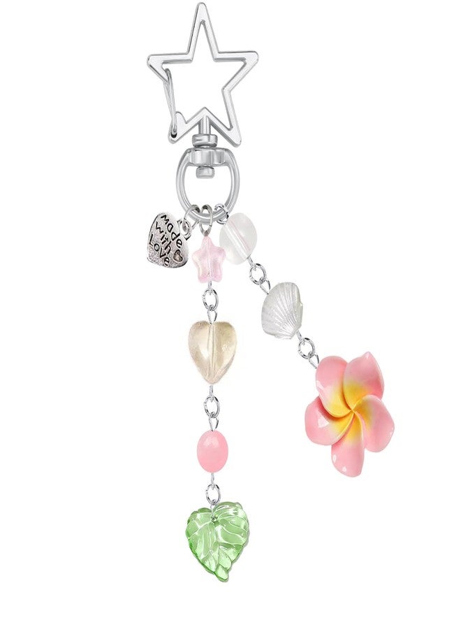 Agromusk Hibiscus Flower Keychain,Cute Tropical Y2K Floral Keychain Aesthetic Star Heart Beaded 2000s Summer Flower Beach Bag Charms Accessories Kawaii Hawaiian Decor for Women Gifts(Pink) - Image 1